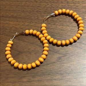 ORANGE wood beaded hoop earrings-NWT